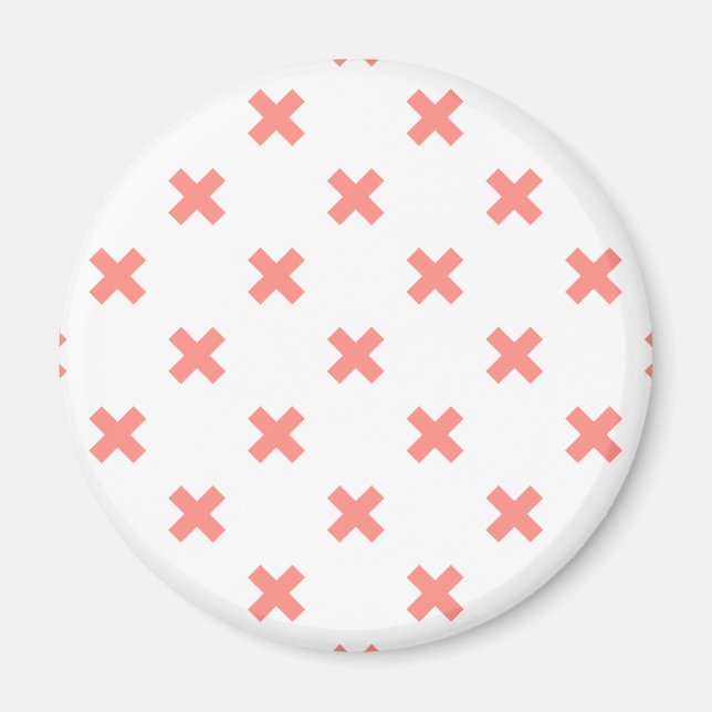 Peach cross stitches on white magnet (Front)