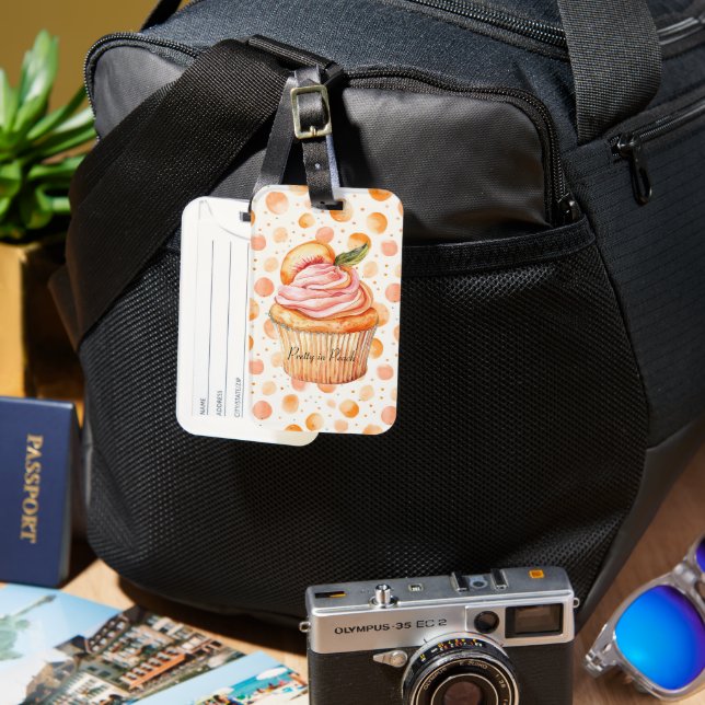 Peach Cupcake Whimsical Dots   Luggage Tag (Front & Back)