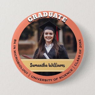 Peach Custom Class of Graduate Photo Graduation 7.5 Cm Round Badge