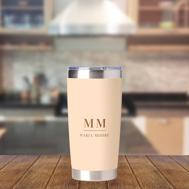 Peach custom monogram initials name insulated tumbler (Creator Uploaded)