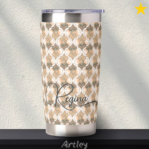 Peach Custom Name Watercolor Geometric Pattern Insulated Tumbler