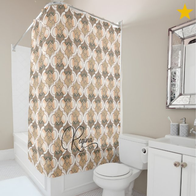 Peach Custom Name Watercolor Geometric Pattern  Shower Curtain (Creator Uploaded)