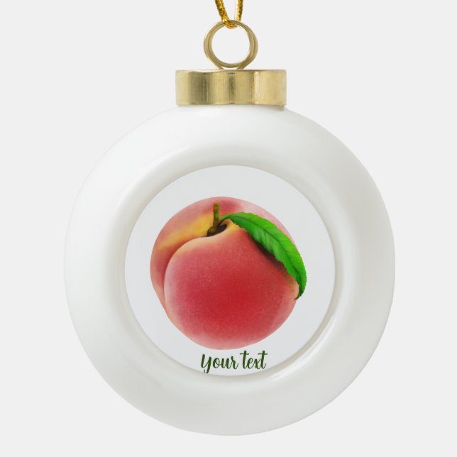 Peach Customise both sides Hand-painted Design Ceramic Ball Christmas Ornament (Front)