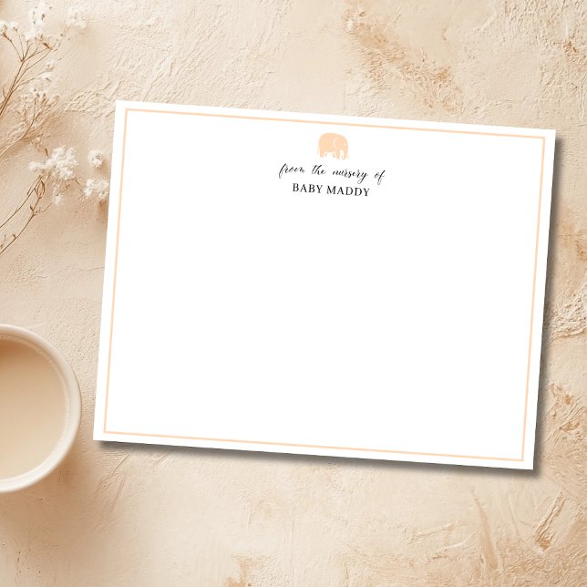 Peach Cute Elephant Nursery Stationery Note Card (Creator Uploaded)