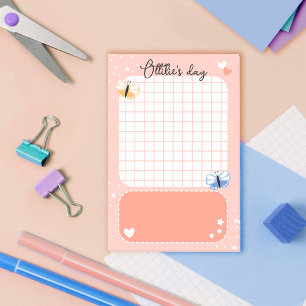 Peach Cute Hearts Stars Butterflies Add Name Post-it Notes