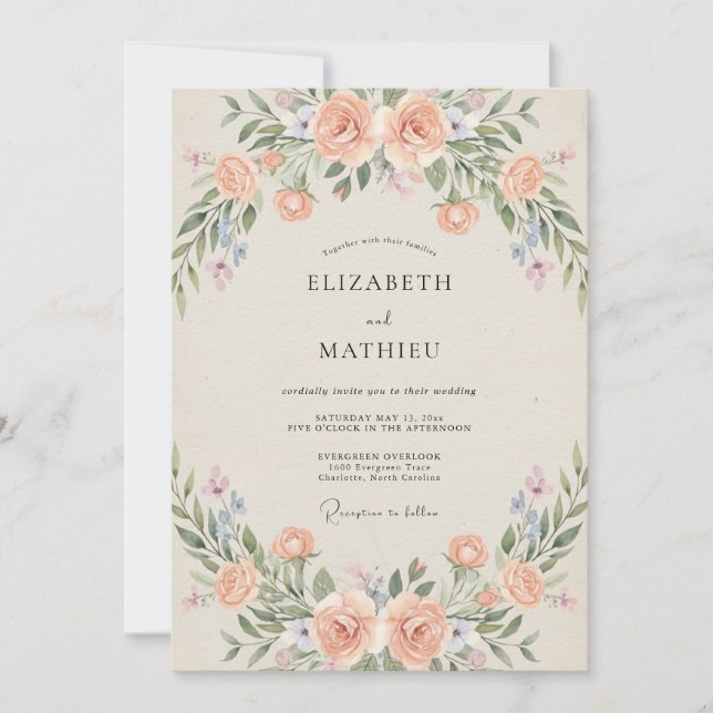 Peach Dainty Spring Floral Wedding Invitation (Front)