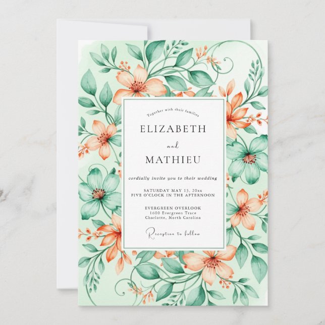 Peach Dainty Spring Wedding Invitation (Front)