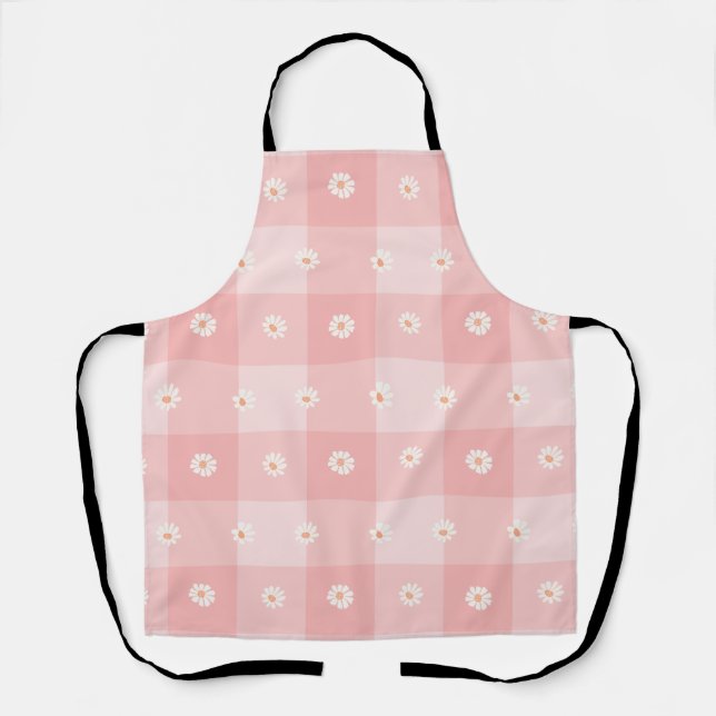Peach Daisy Checkerboard Apron (Front)