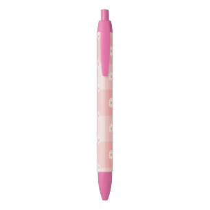 Peach Daisy Checkerboard Black Ink Pen