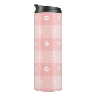 Peach Daisy Checkerboard Thermal Tumbler