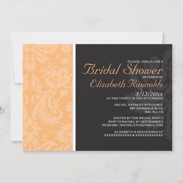 Peach Damask Bridal Shower Invitations (Front)