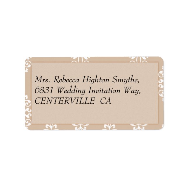 Peach Damask Wedding Label (Front)