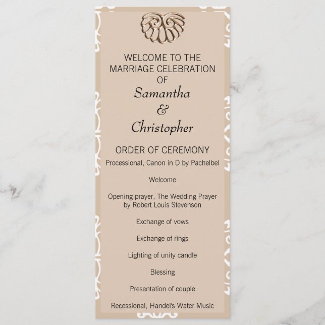 Peach Damask Wedding Program Programme (Front)