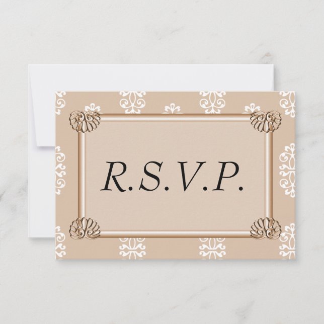 Peach Damask Wedding RSVP Card (Front)