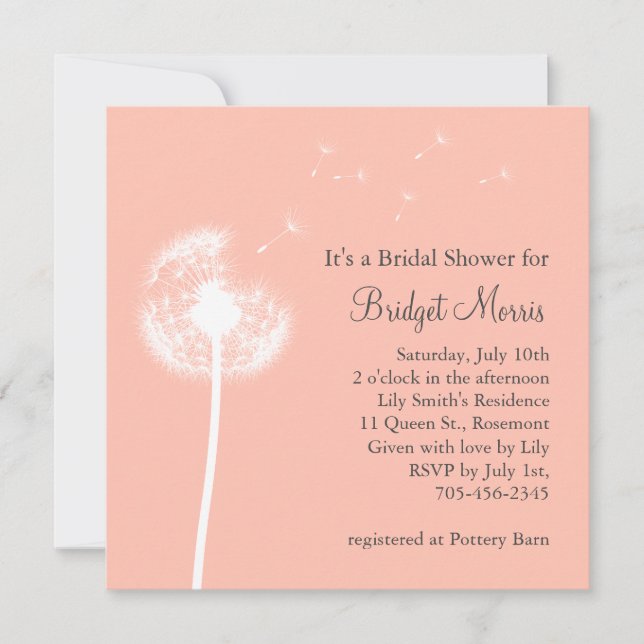 Peach Dandelion Bridal Shower Invitation (Front)
