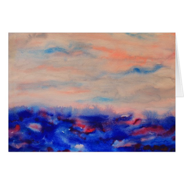 Peach Dark Blue Impressionist Horizon Watercolor (Front Horizontal)