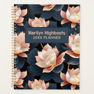 Peach & Dark Blue Lotus Flowers Planner