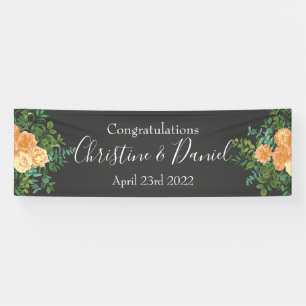 Peach Dark Grey Wedding Roses Floral Banner