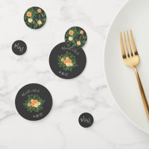 Peach Dark Grey Wedding Roses Floral Confetti
