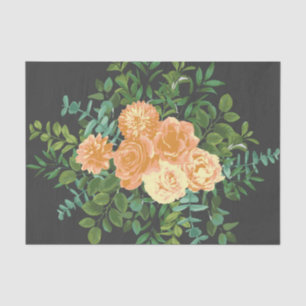 Peach Dark Grey Wedding Roses Floral Tissue Paper