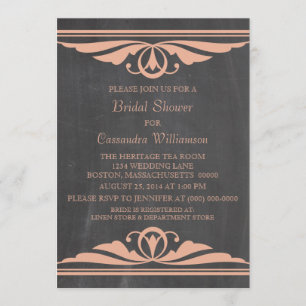 Peach Deco Chalkboard Bridal Shower Invite