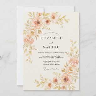 Peach Delicate Botanical Spring Wedding Invitation