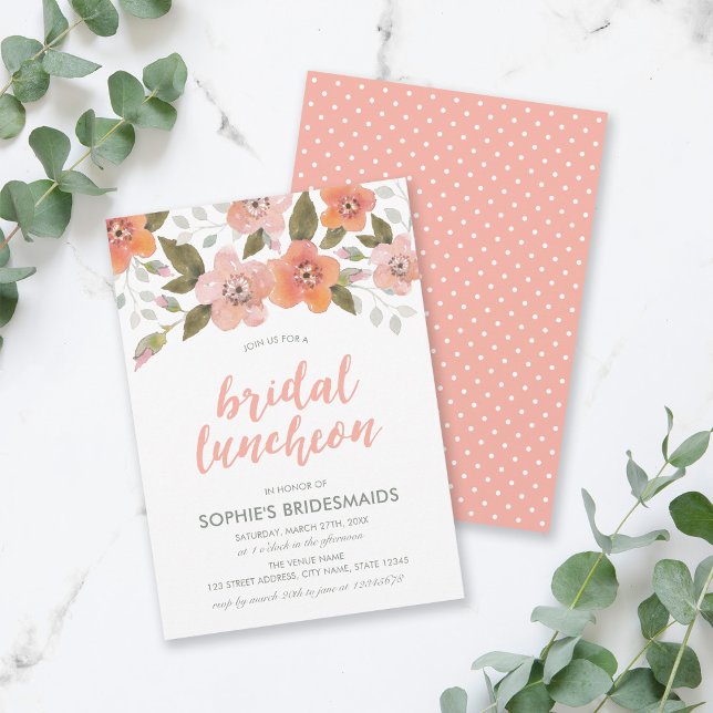Peach Delicate Floral Bridal Luncheon Invitation (Creator Uploaded)