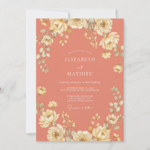 Peach Delicate Floral Flourish Wedding Invitation