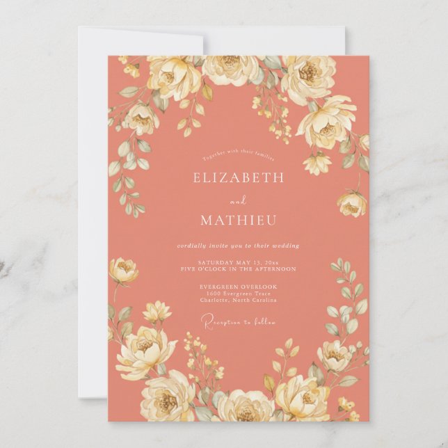 Peach Delicate Floral Flourish Wedding Invitation (Front)