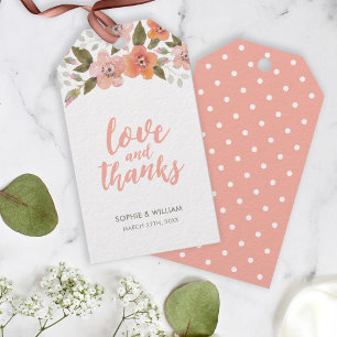 Peach Delicate Floral Love and Thanks Gift Tags