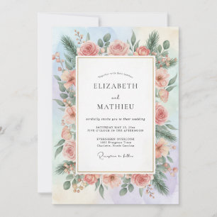 Peach Delicate Floral Spring Wedding Invitation