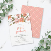 Peach Delicate Floral Sweet Sixteen Invitation