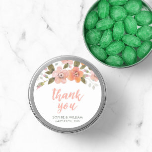 Peach Delicate Floral Thank You For Any Event Classic Round Sticker