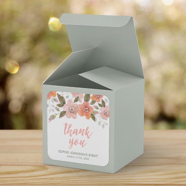 Peach Delicate Floral Thank You Square Sticker (Creator Uploaded)