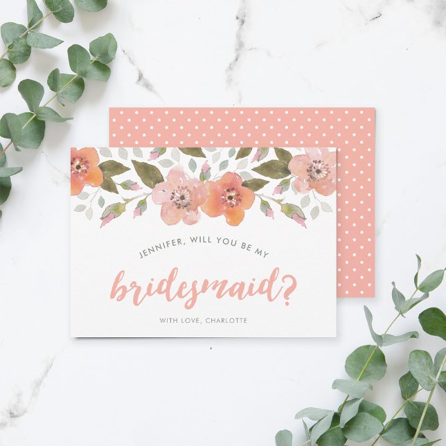 Peach Delicate Floral Will You Be My Bridesmaid Invitation (Creator Uploaded)