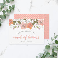 Peach Delicate Floral Will You Be My Maid of Honou