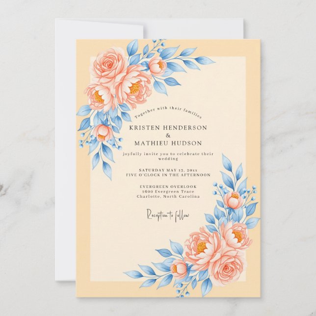 Peach Delicate Spring Wedding Invitation (Front)
