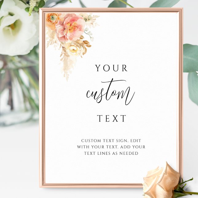 Peach Delight Floral Wedding Sign with Custom Text (Creator Uploaded)