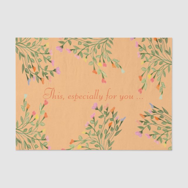 Peach Designer Floral Heart Tissue Paper (Front)