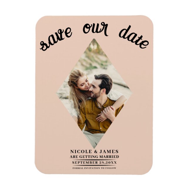 Peach Diamond Photo Wedding Save the Date Magnet (Vertical)