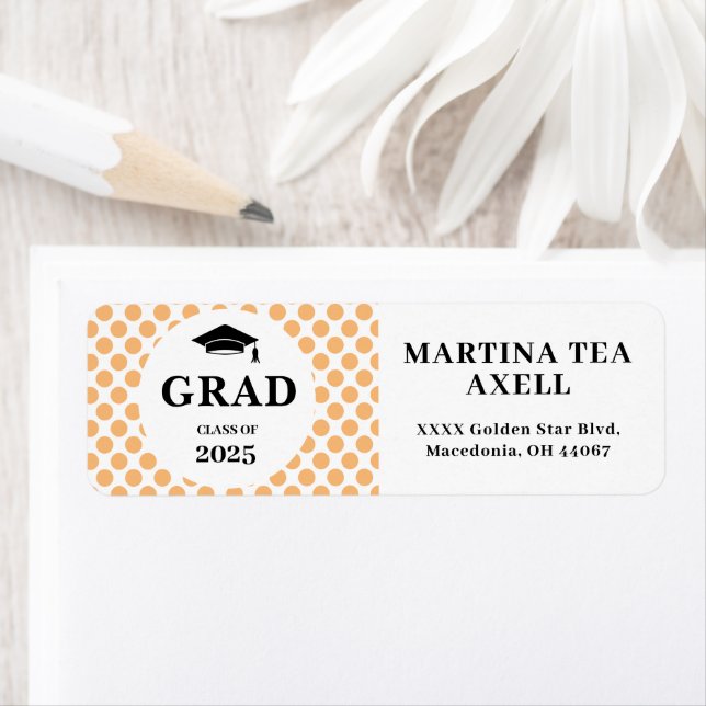Peach Dots Graduation Return Address Label (Insitu)