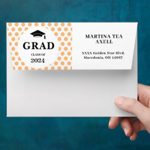 Peach Dots Graduation Return Address Label Envelope