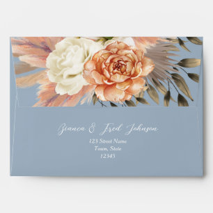 Peach Dusty Blue Floral Wedding Envelope