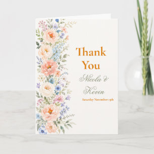 Peach & Dusty Blue Floral Wedding Thank You Card