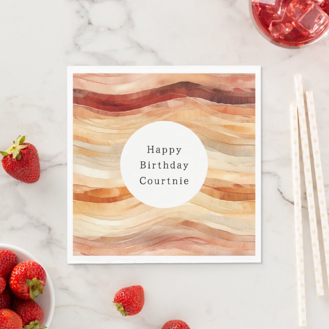 Peach Dusty Cream Waves Birthday Napkin