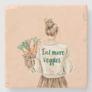 Peach Eat More Veggies Farmer's Market Stone Coaster