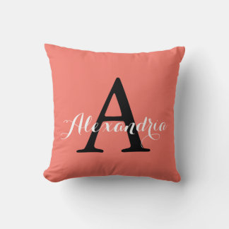 Peach Echo Soft Orange Coral Solid Colour Monogram Cushion