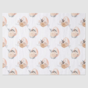 Peach Eggs and Flowers on White Decoupage Tissue Paper
