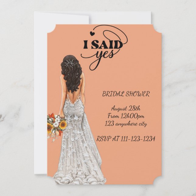 Peach elegant bridal shower invitation (Front)
