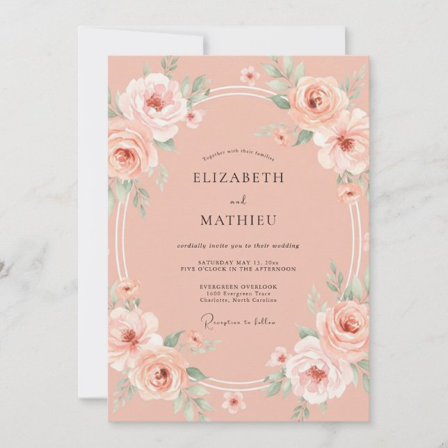 Peach Elegant Floral Wedding Invitation (Front)